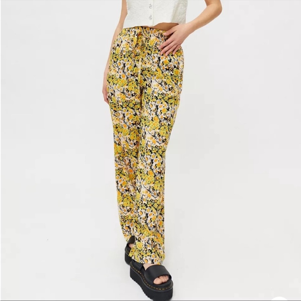 Urban Outfitters UO - Carmen Yellow Tripy Floral Wide Leg Festival Pants